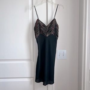 Vintage Mini Spaghetti Strap Sheer Velvet Zebra Pattern Metallic Slip Dress